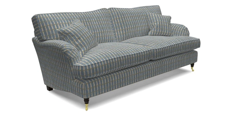 Alwinton 3 Seater Sofa in Ettas Stripe Moss with bolster cushion in Almost Plain Velvet Harvest