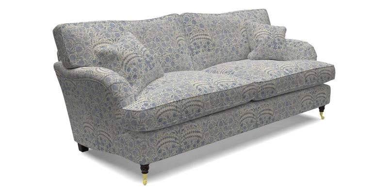 Alwinton 3 Seater Sofa in Ettas Stripe Moss with bolster cushion in Almost Plain Velvet Harvest