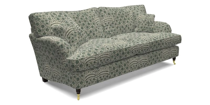 Alwinton 3 Seater Sofa in Ettas Stripe Moss with bolster cushion in Almost Plain Velvet Harvest