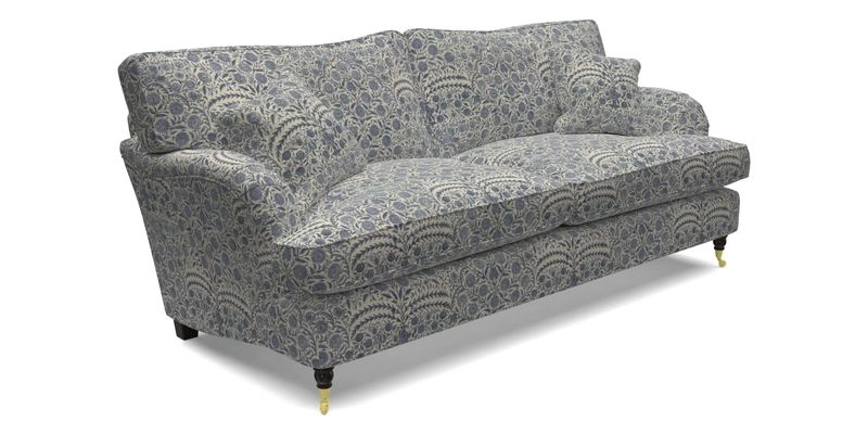 Alwinton 3 Seater Sofa in Ettas Stripe Moss with bolster cushion in Almost Plain Velvet Harvest