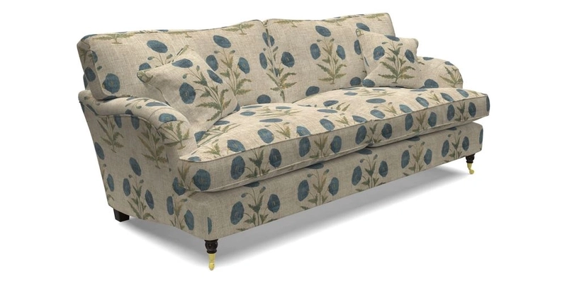 Alwinton 3 Seater Sofa in Ettas Stripe Moss with bolster cushion in Almost Plain Velvet Harvest