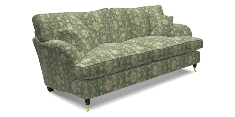 Alwinton 3 Seater Sofa in Ettas Stripe Moss with bolster cushion in Almost Plain Velvet Harvest