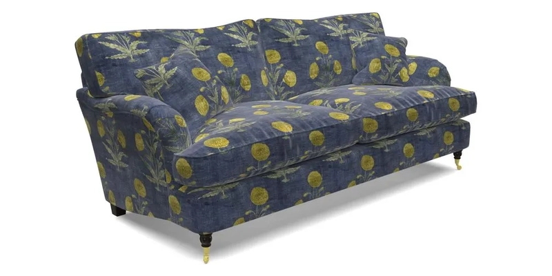 Alwinton 3 Seater Sofa in Ettas Stripe Moss with bolster cushion in Almost Plain Velvet Harvest