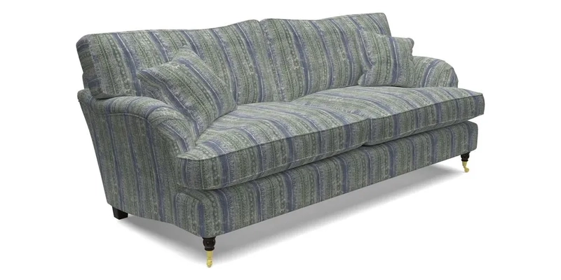 Alwinton 3 Seater Sofa in Ettas Stripe Moss with bolster cushion in Almost Plain Velvet Harvest
