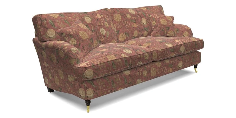Alwinton 3 Seater Sofa in Ettas Stripe Moss with bolster cushion in Almost Plain Velvet Harvest