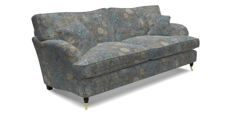 Alwinton 3 Seater Sofa in Ettas Stripe Moss with bolster cushion in Almost Plain Velvet Harvest
