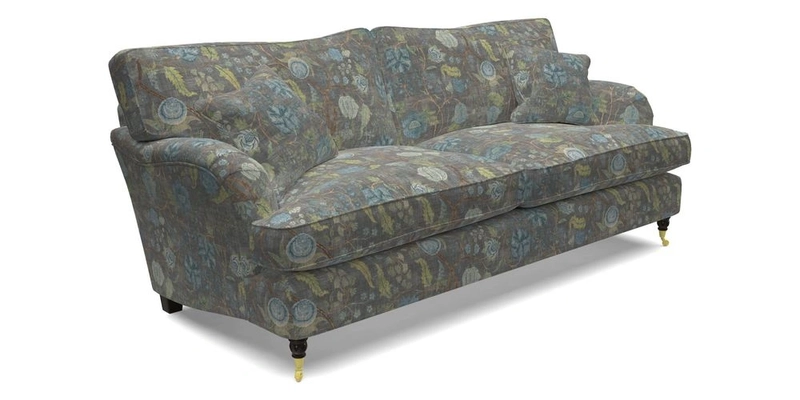 Alwinton 3 Seater Sofa in Ettas Stripe Moss with bolster cushion in Almost Plain Velvet Harvest