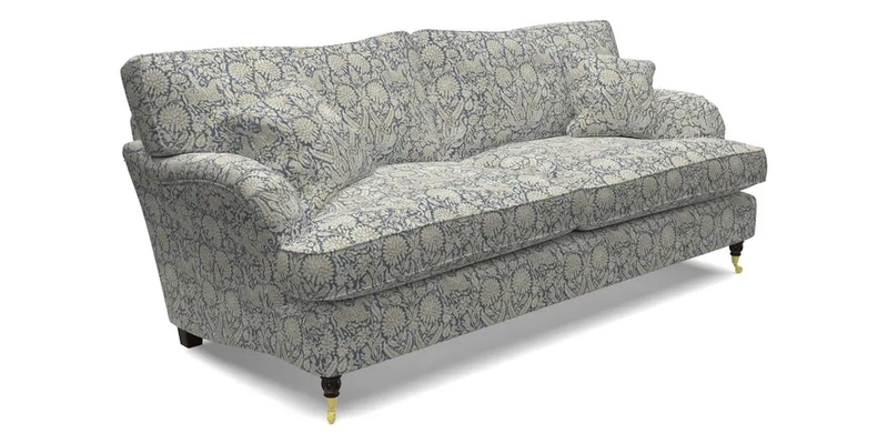 Alwinton 3 Seater Sofa in Ettas Stripe Moss with bolster cushion in Almost Plain Velvet Harvest