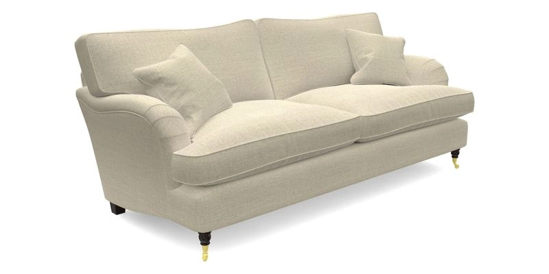 Alwinton 3 seater sofa in Ettas Stripe Moss with bolster cushion in Almost Plain Velvet Harvest