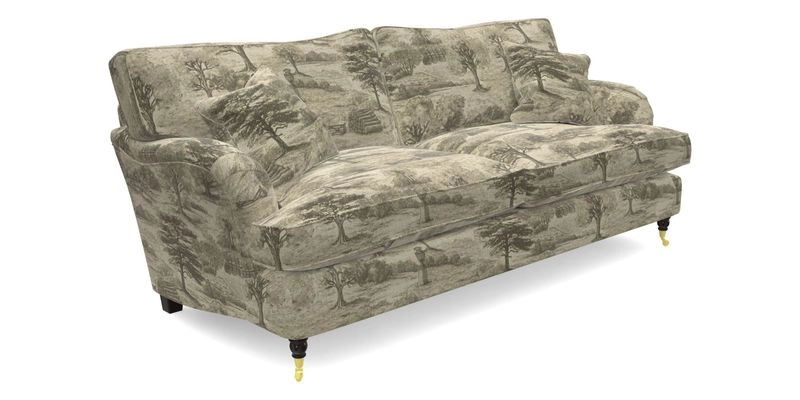 Alwinton 3 seater sofa in Ettas Stripe Moss with bolster cushion in Almost Plain Velvet Harvest