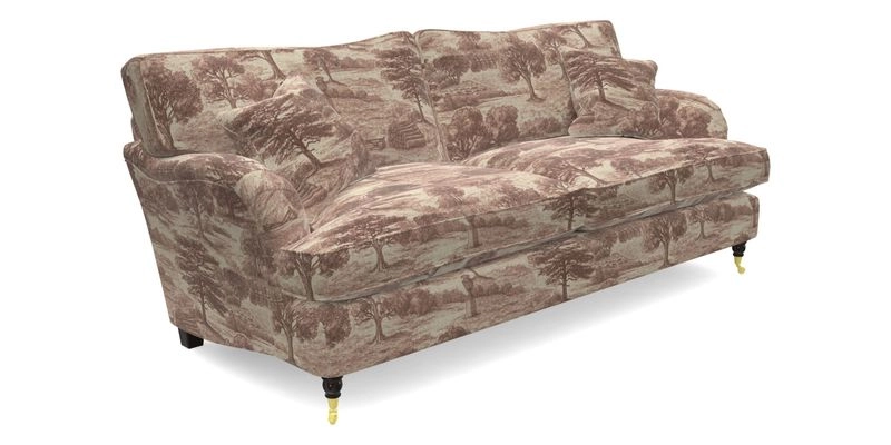 Alwinton 3 seater sofa in Ettas Stripe Moss with bolster cushion in Almost Plain Velvet Harvest