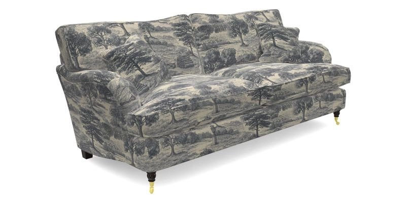 Alwinton 3 seater sofa in Ettas Stripe Moss with bolster cushion in Almost Plain Velvet Harvest