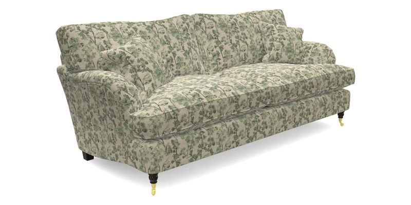 Alwinton 3 seater sofa in Ettas Stripe Moss with bolster cushion in Almost Plain Velvet Harvest