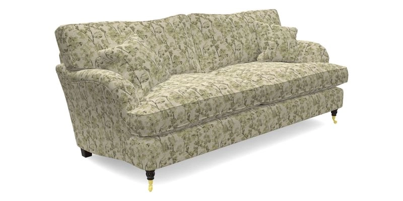 Alwinton 3 seater sofa in Ettas Stripe Moss with bolster cushion in Almost Plain Velvet Harvest