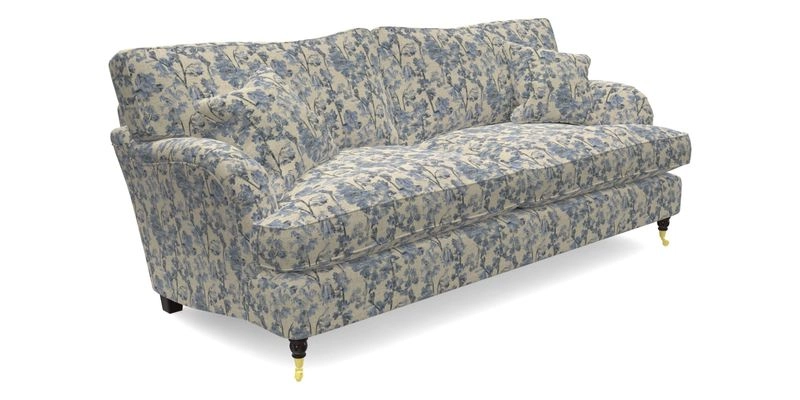 Alwinton 3 seater sofa in Ettas Stripe Moss with bolster cushion in Almost Plain Velvet Harvest