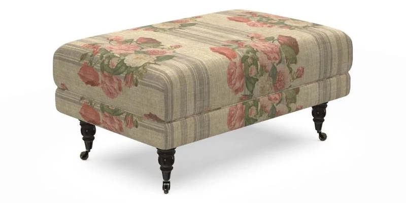 Alwinton Small Footstool In Bluebellgray Petite Mode & Haresfield 2.5 seater sofa In Linwood Omega Velvet 25 Pink