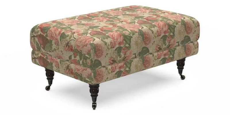 Alwinton Small Footstool In Bluebellgray Petite Mode & Haresfield 2.5 seater sofa In Linwood Omega Velvet 25 Pink