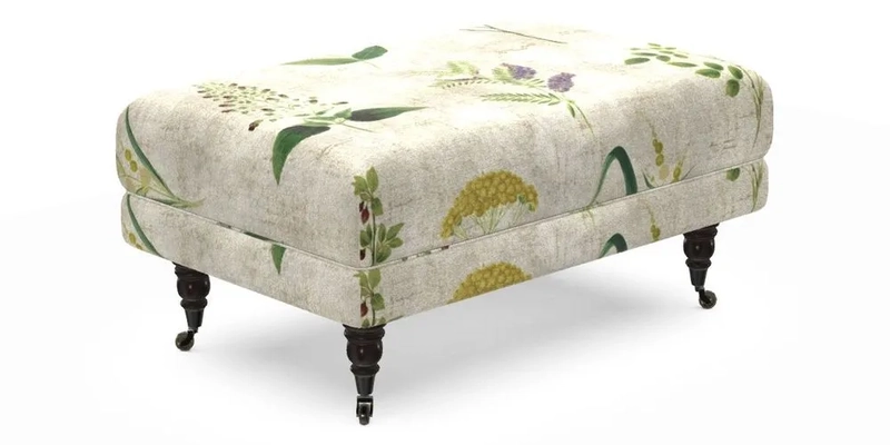 Alwinton Small Footstool In Bluebellgray Petite Mode & Haresfield 2.5 seater sofa In Linwood Omega Velvet 25 Pink