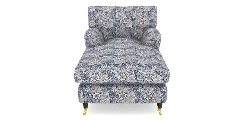 Product photograph of Alwinton Chaise Chair In William Morris Collection - Marigold - Indigo Linen from Sofas and Stuff Limited