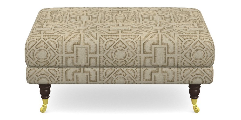 Product photograph of Alwinton Small Footstool In Rhs Collection - Large Knot Garden Linen - Gold from Sofas and Stuff Limited