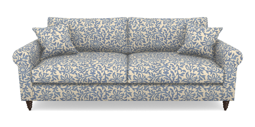 Product photograph of Apuldram 4 Seater Sofa In V A Brompton Collection - Floral Scroll - Morning Blue from Sofas and Stuff Limited