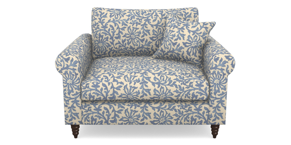 Product photograph of Apuldram Snuggler In V A Brompton Collection - Floral Scroll - Morning Blue from Sofas and Stuff Limited