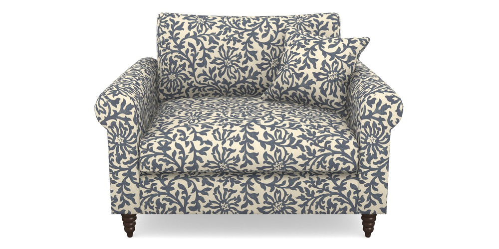 Product photograph of Apuldram Snuggler In V A Brompton Collection - Floral Scroll - Midnight Blue from Sofas and Stuff Limited