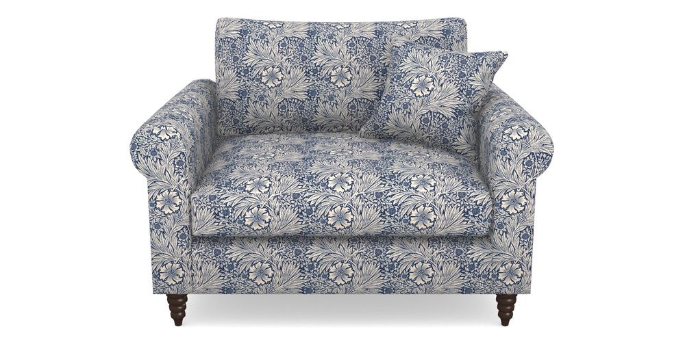 Product photograph of Apuldram Snuggler In William Morris Collection - Marigold - Indigo Linen from Sofas and Stuff Limited