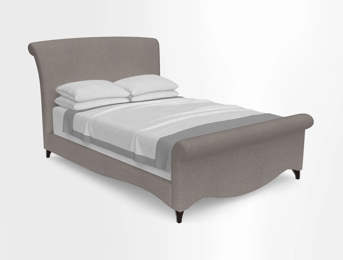Arles Double Bed in RHS Etta's Bouquet Alba Truffle with Bolster in Almost Plain Velvet Spring