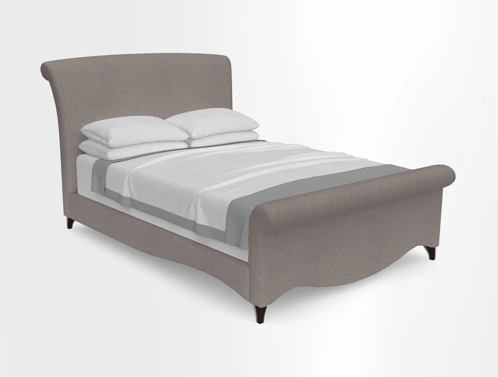Arles Double Bed in RHS Etta's Bouquet Alba Truffle with Bolster in Almost Plain Velvet Spring