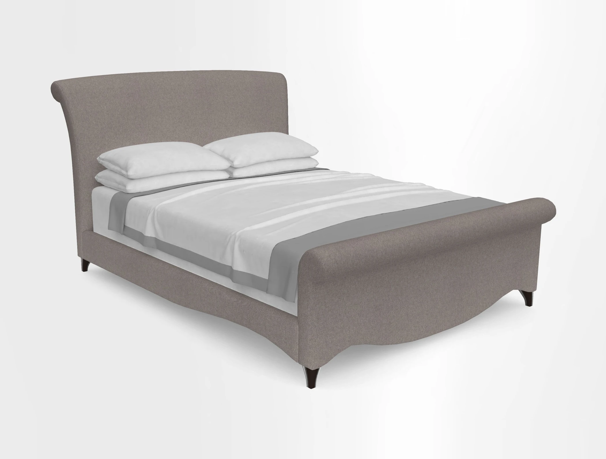 Arles King Bed in RHS Etta's Bouquet Alba Truffle with Bolster in Almost Plain Velvet Spring