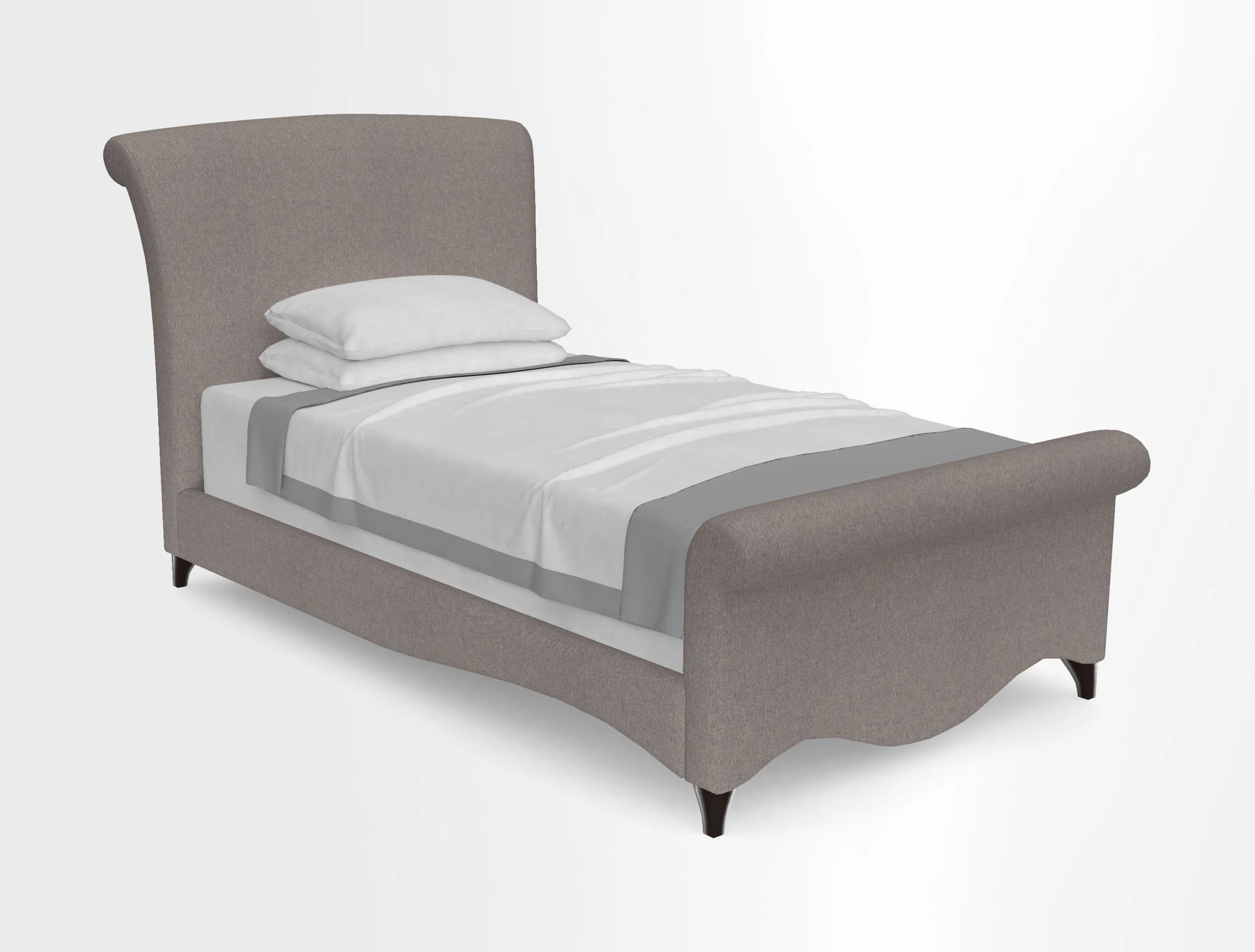 Arles Single Bed in RHS Etta's Bouquet Alba Truffle with Bolster in Almost Plain Velvet Spring