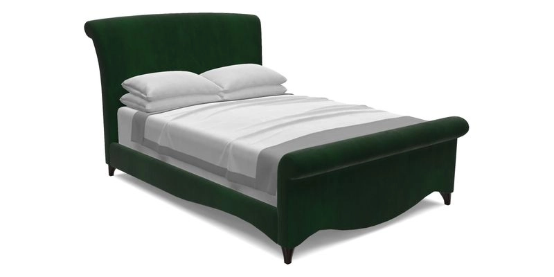 Arles Double Bed in RHS Etta's Bouquet Alba Truffle with Bolster in Almost Plain Velvet Spring