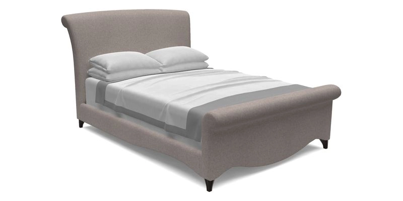 Arles Double Bed in RHS Etta's Bouquet Alba Truffle with Bolster in Almost Plain Velvet Spring