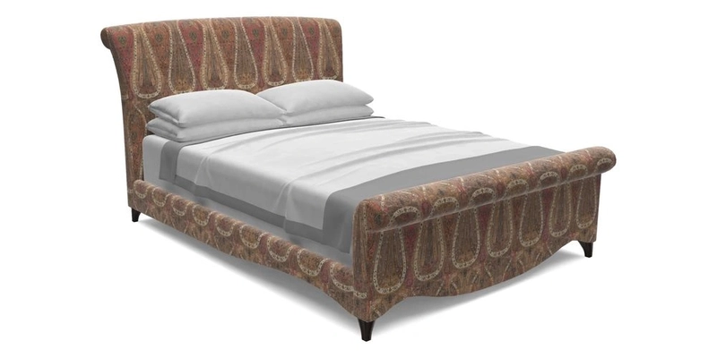 Arles King Bed in RHS Etta's Bouquet Alba Truffle with Bolster in Almost Plain Velvet Spring