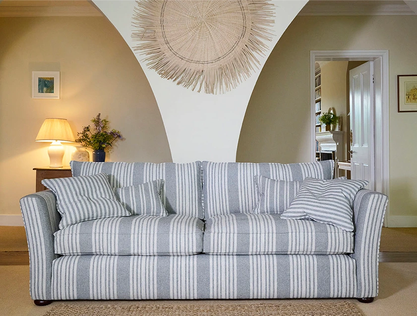 Aldeburgh 4 Seater Sofa in Cloth 22 Bayadere Seal with Scatters in Bayadere & Barcode Seal