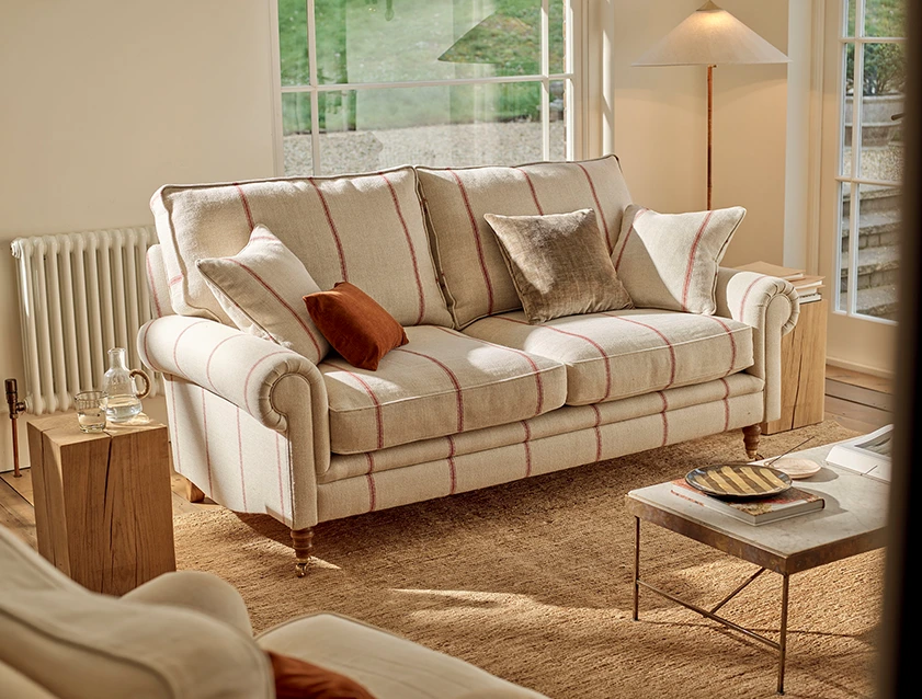 Aldingbourne 3 seater sofa in Grain Sack Stripe Linen Red