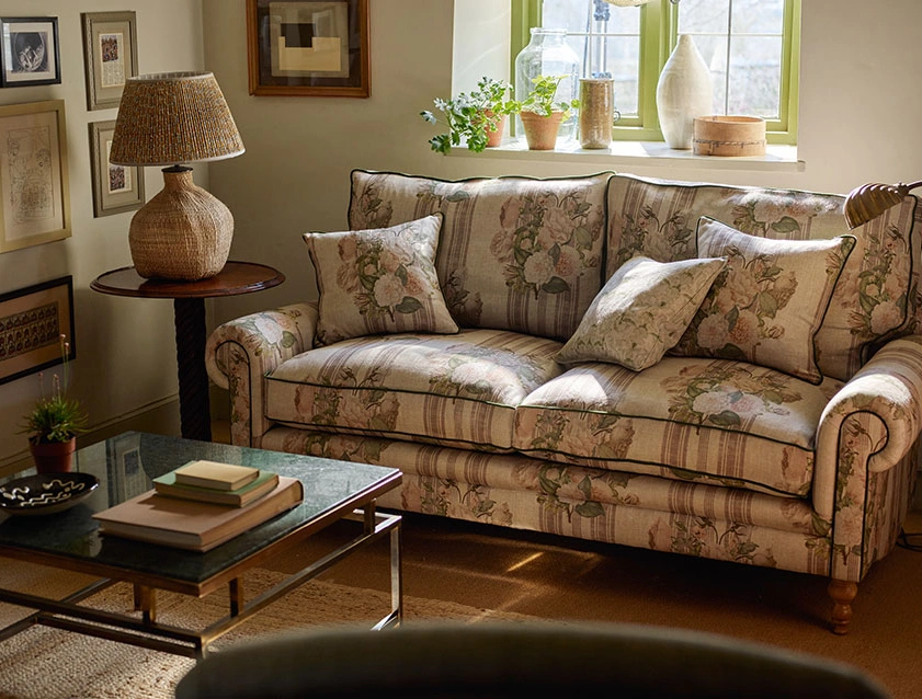 Aldingbourne 3 seater sofa in RHS Etta's Bouquet Alba Truffle