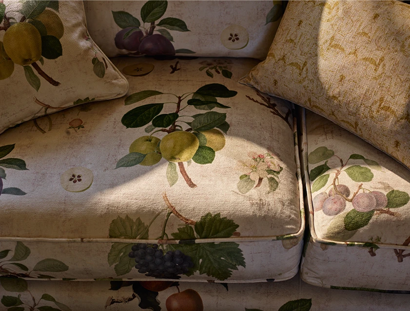 Alwinton 3 seater sofa in RHS Collection on Velvet William Hooker Fruit fabric detail