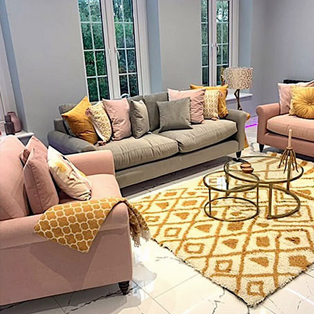Apuldram Sofas in Clever Matt Velvet Blush & Fossil Chair in House Plain Rose