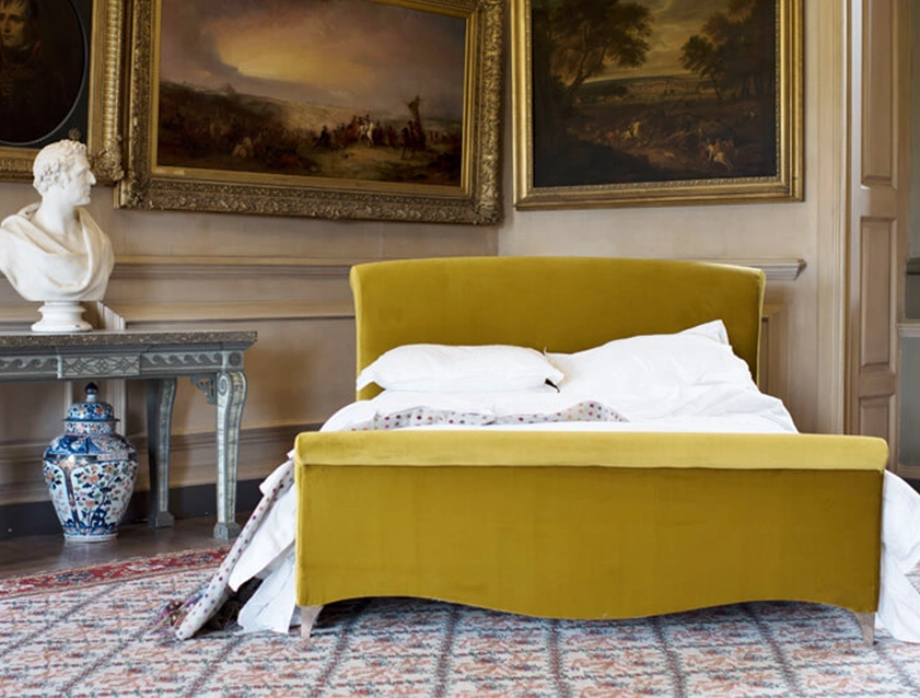 Arles Bed in Linwood Omega Velvet Brass