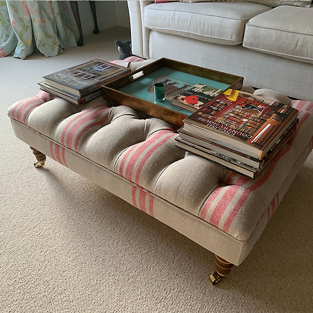 Bedham Footstool in Walloon Linen Stripe Red