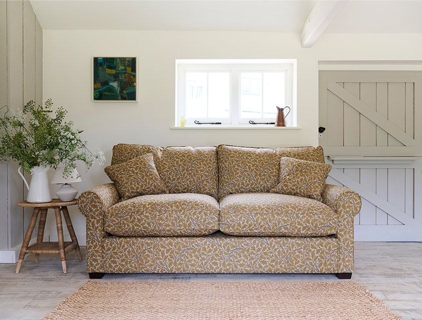 Bignor 3 Seater Sofa in V&A Drawn From Nature Oak Tree Gold. Loose cover option available