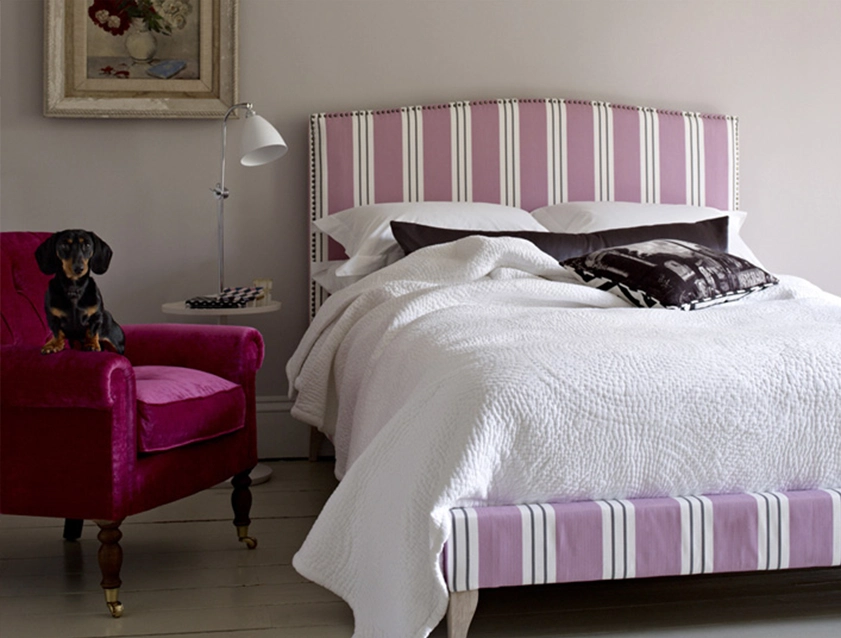 Brick Lane Bed in Pink Wide Stripe Fabric