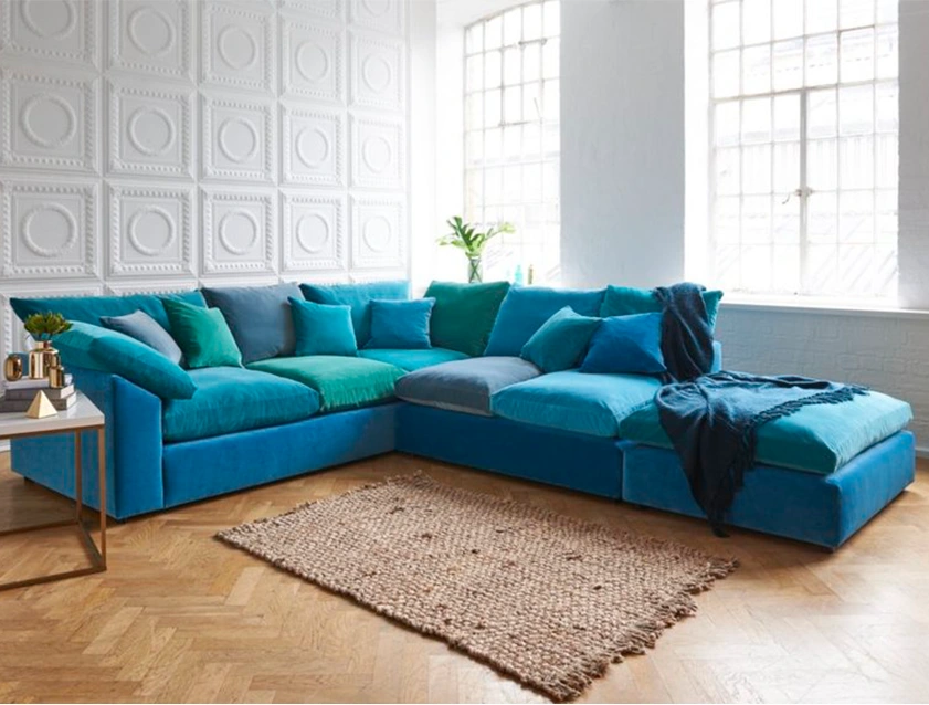 Big Softie Sloped Arm Large Corner Group LHF in Linwood Omega Velvet Shades of Green