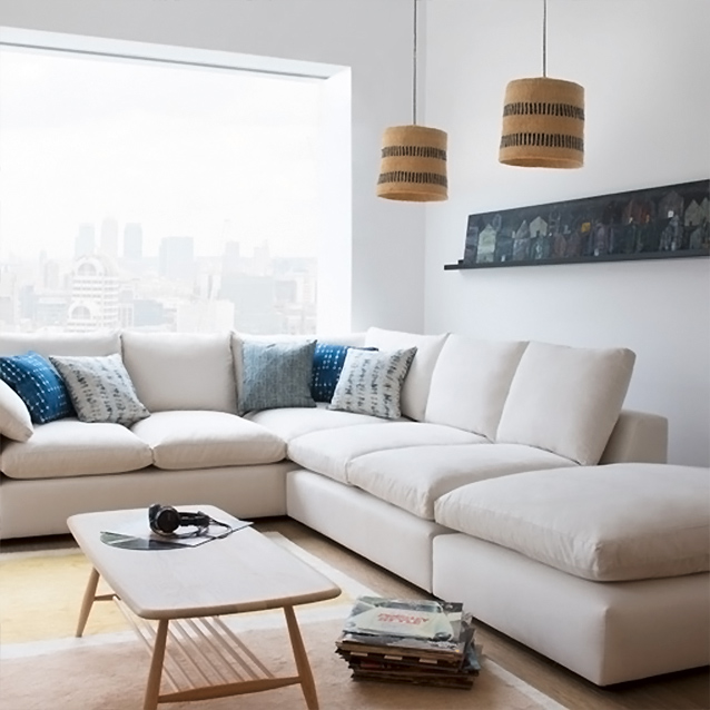 Big Softie RHF Corner Sofa & Stool in Sahara Chalk