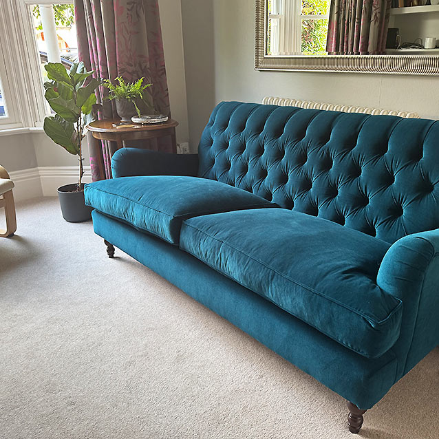 Chiddingfold 3 Seater Sofa in Aqua Clean Velvet Petrol