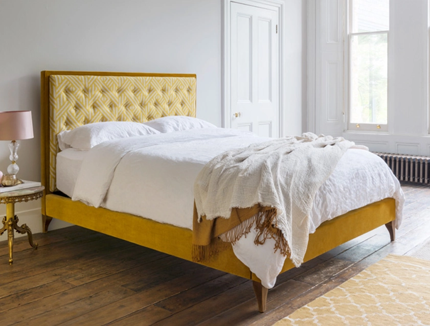Camden Bed in Omega Velvet Brass & Pampas Saffron