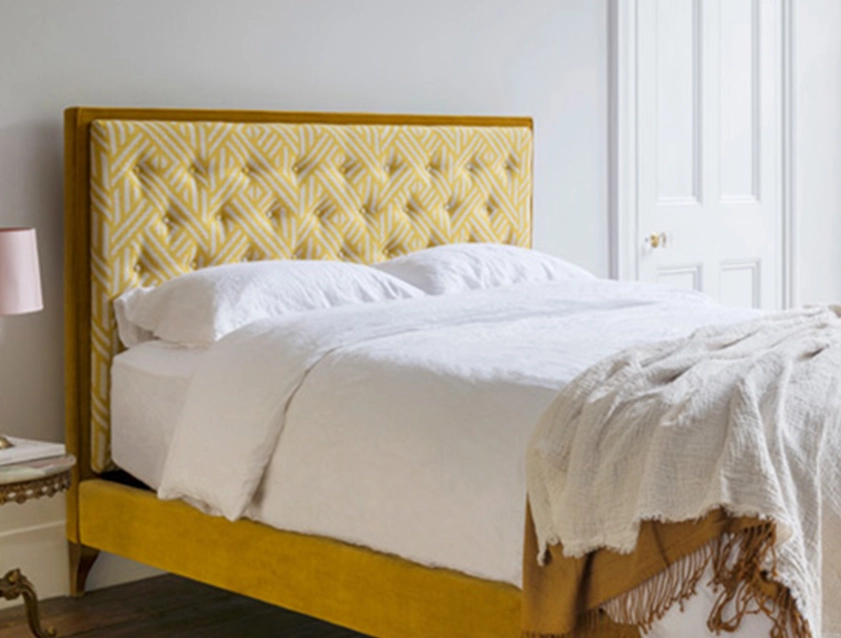 Camden King Bed in Omega Velvet Brass & Pampas Saffron