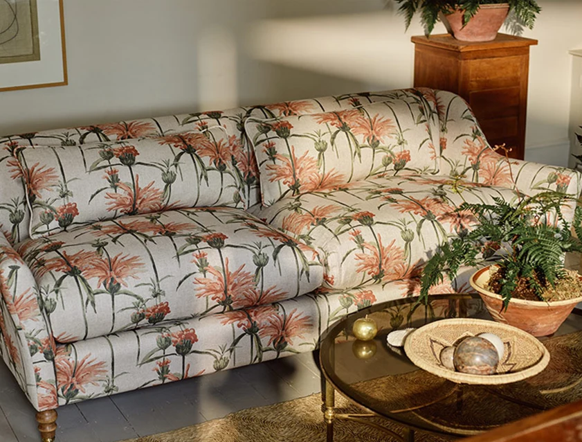 Cromer 3 Seater Sofa in RHS Botanicals Henry Moon Lions Tail Terracotta